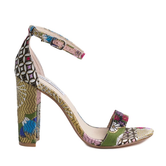 STEVE MADDEN Carrson Multi Color Floral Chunky Heels W/ Ankle Strap - Picture 7 of 7